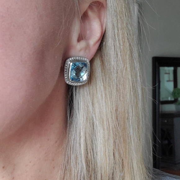 DAVID YURMAN Albion 14mm Blue Topaz Diamond Earrings - Picture 5 of 7